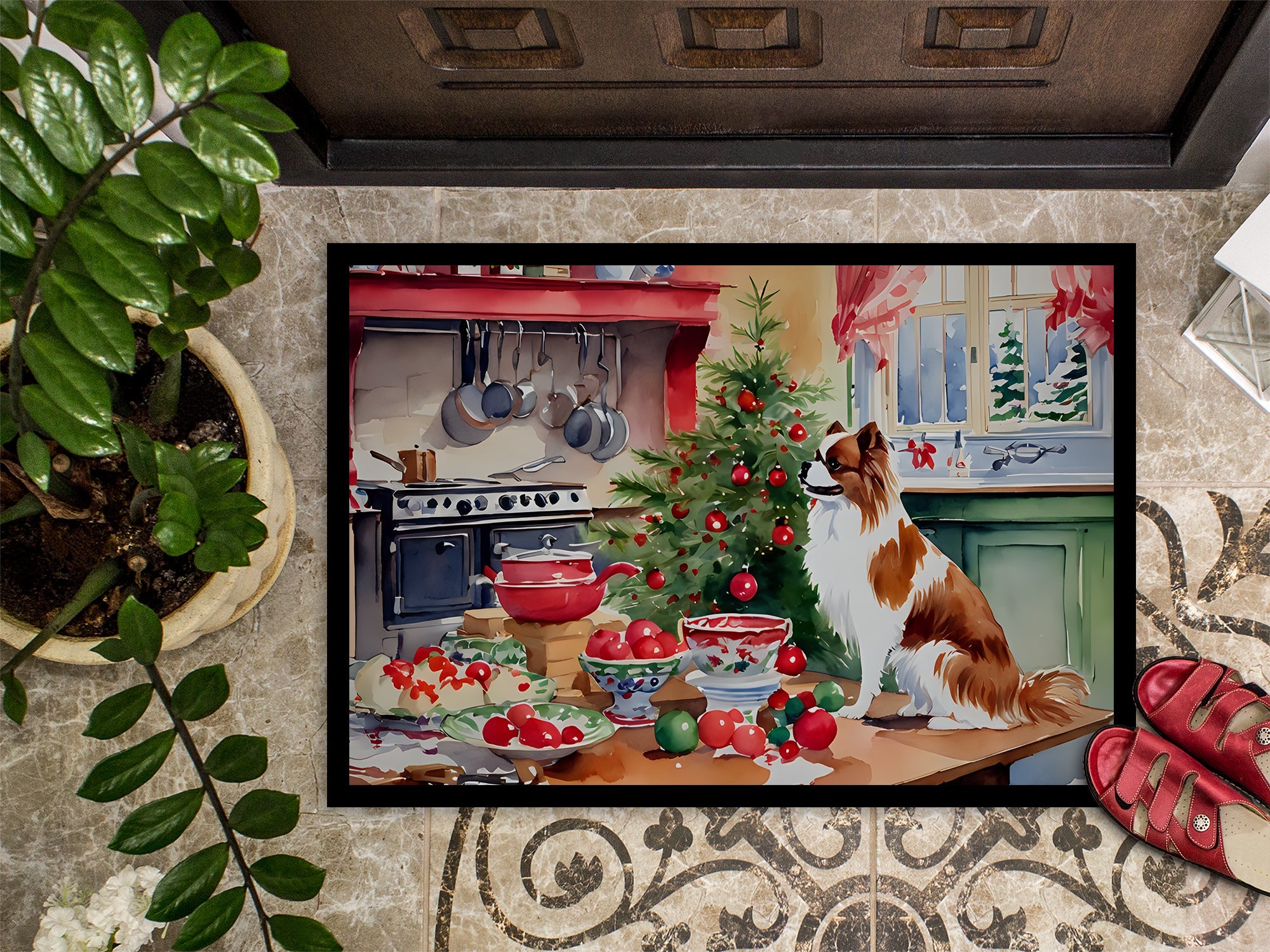 Japanese Chin Christmas Cookies Doormat Indoor Outdoor 24H X 36W Front Door Mat Rugs for Entryway, Non Slip Washable Low Pile,