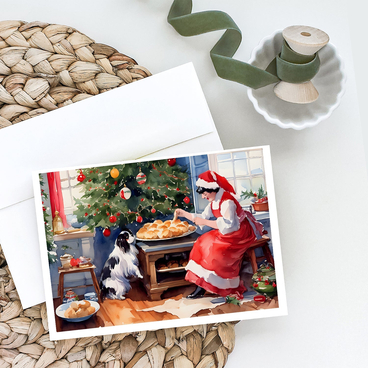 Japanese Chin Christmas Cookies Greeting Cards Pack of 8 Blank Cards with Envelopes Whimsical A7 Size 5x7