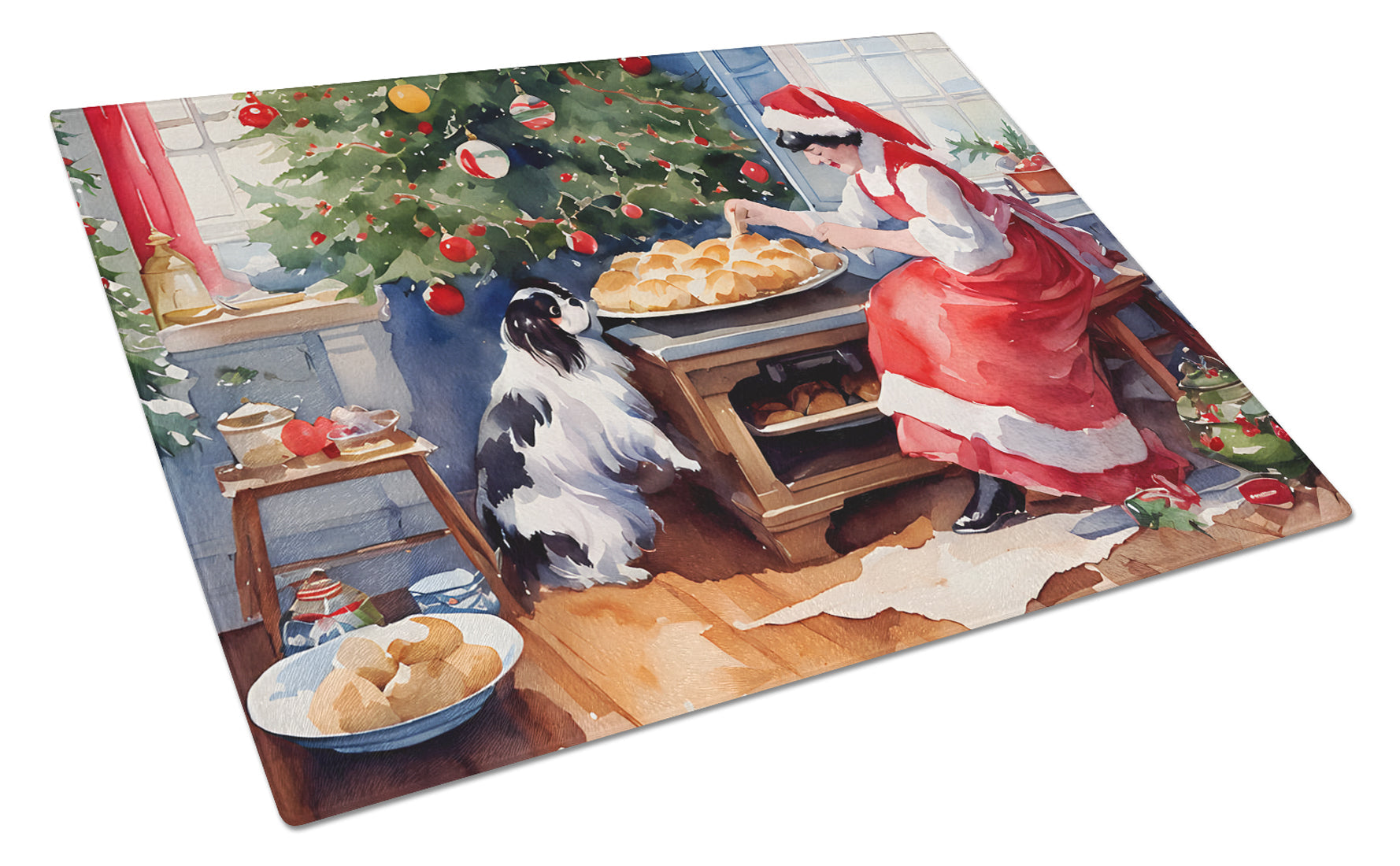 Japanese Chin Christmas Cookies Cutting Board Tempered Glass Kitchen Cutting Surface, Heat Resistant Chopping, Non-Slip Feet, Food Prep & Serving