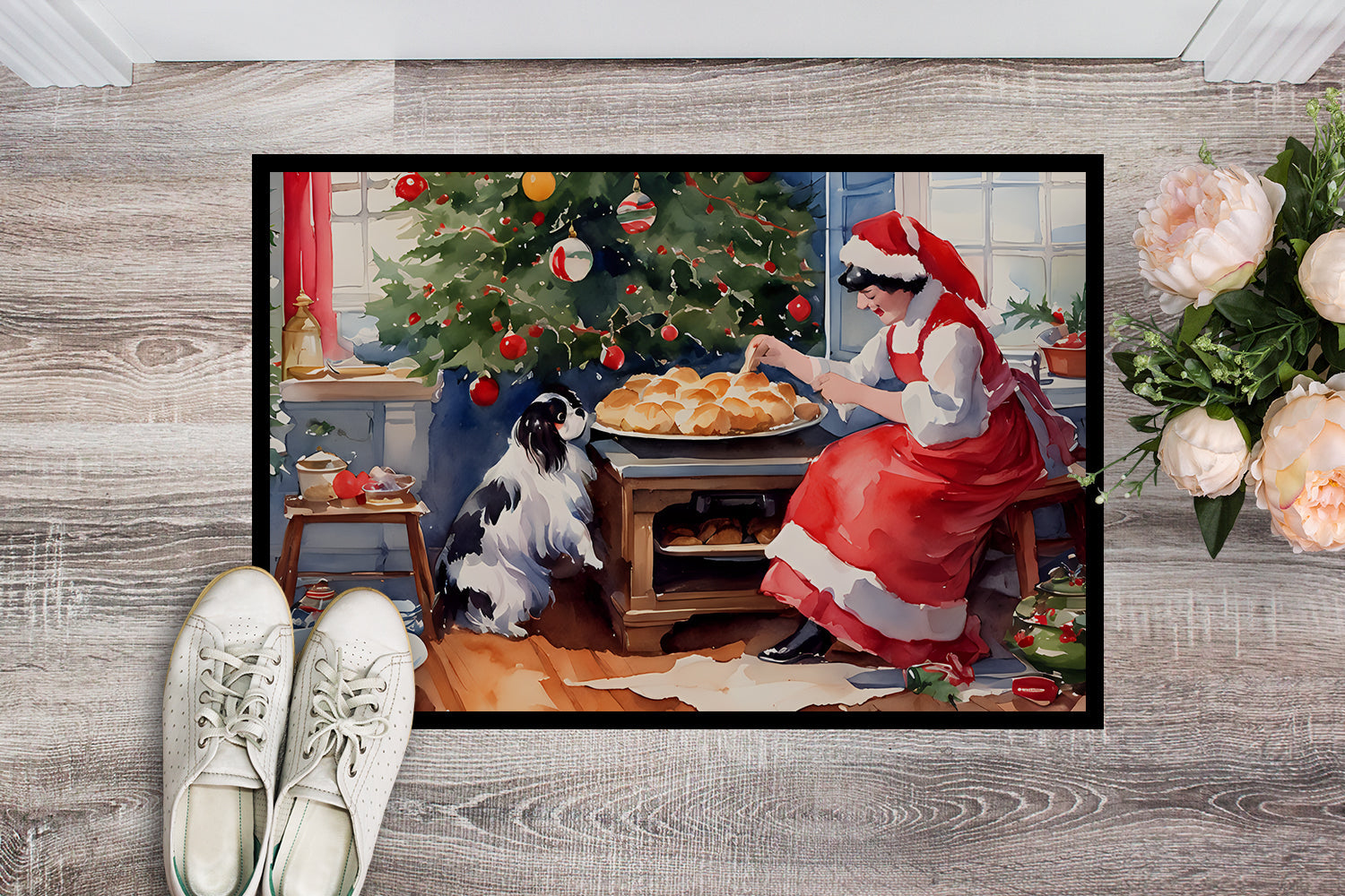 Japanese Chin Christmas Cookies Doormat Indoor Outdoor 18H X 27W Front Door Mat Rugs for Entryway, Non Slip Washable