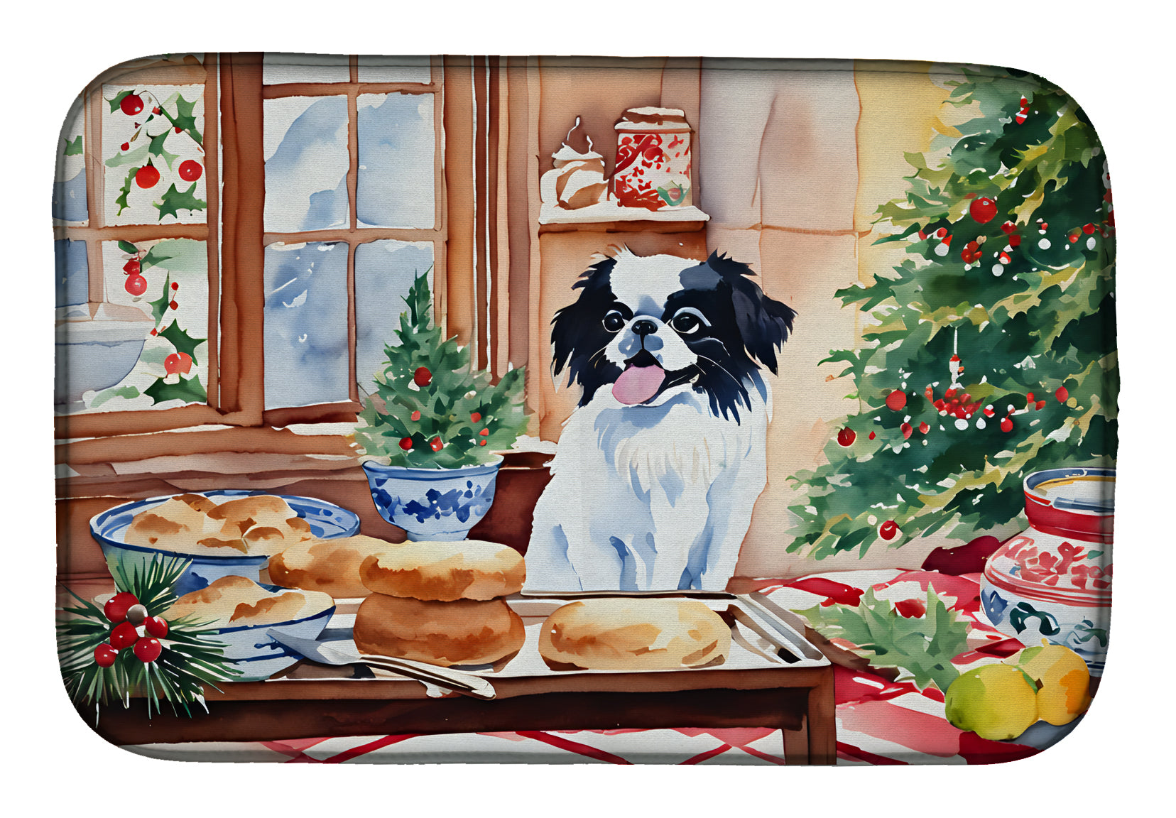 Japanese Chin Christmas Cookies Dish Drying Mat Absorbent Dish Drying Mat Pad for Kitchen Counter Dish Drainer Mat for Countertop, 14 x 21", Multicolor