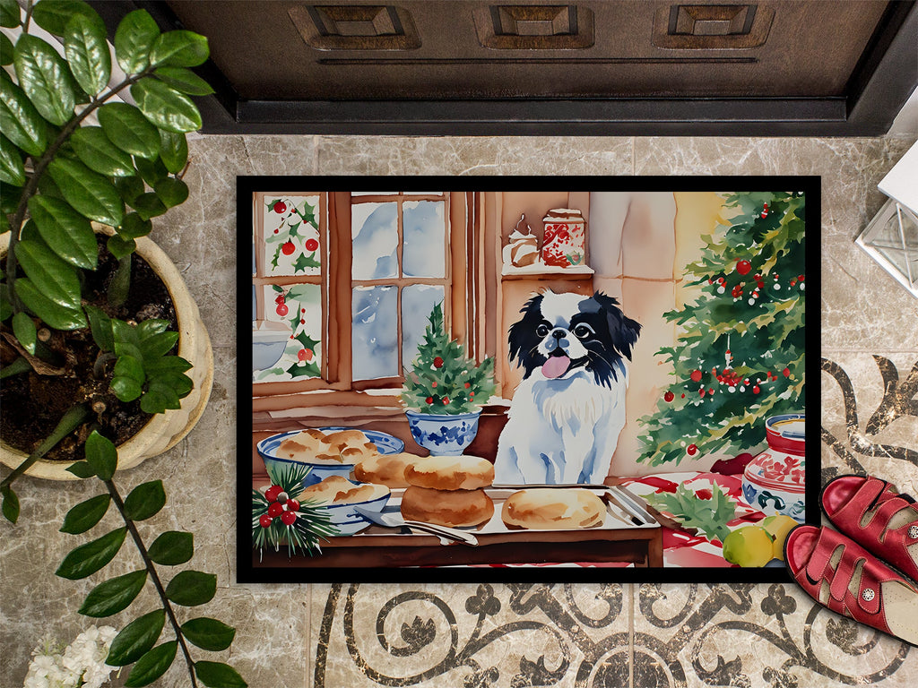 Japanese Chin Christmas Cookies Doormat Indoor Outdoor 18H X 27W Front Door Mat Rugs for Entryway, Non Slip Washable