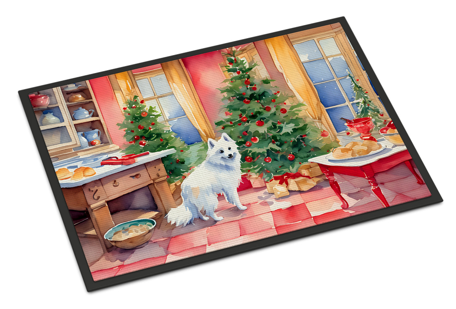 Japanese Spitz Christmas Cookies Doormat Indoor Outdoor 18H X 27W Front Door Mat Rugs for Entryway, Non Slip Washable