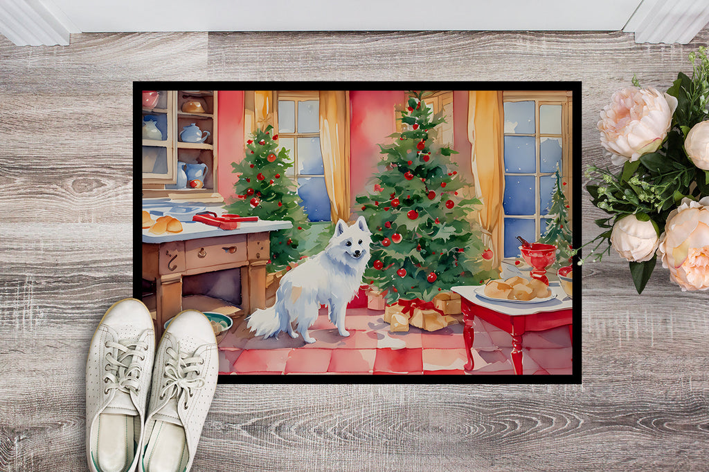 Japanese Spitz Christmas Cookies Doormat Indoor Outdoor 18H X 27W Front Door Mat Rugs for Entryway, Non Slip Washable