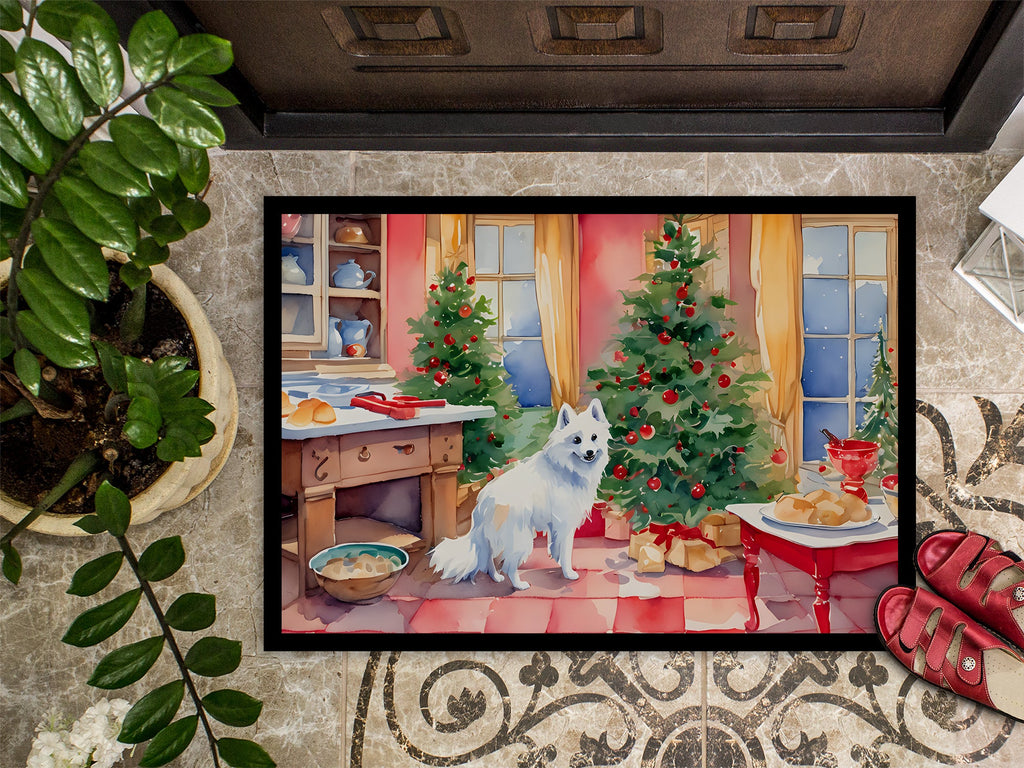 Japanese Spitz Christmas Cookies Doormat Indoor Outdoor 18H X 27W Front Door Mat Rugs for Entryway, Non Slip Washable