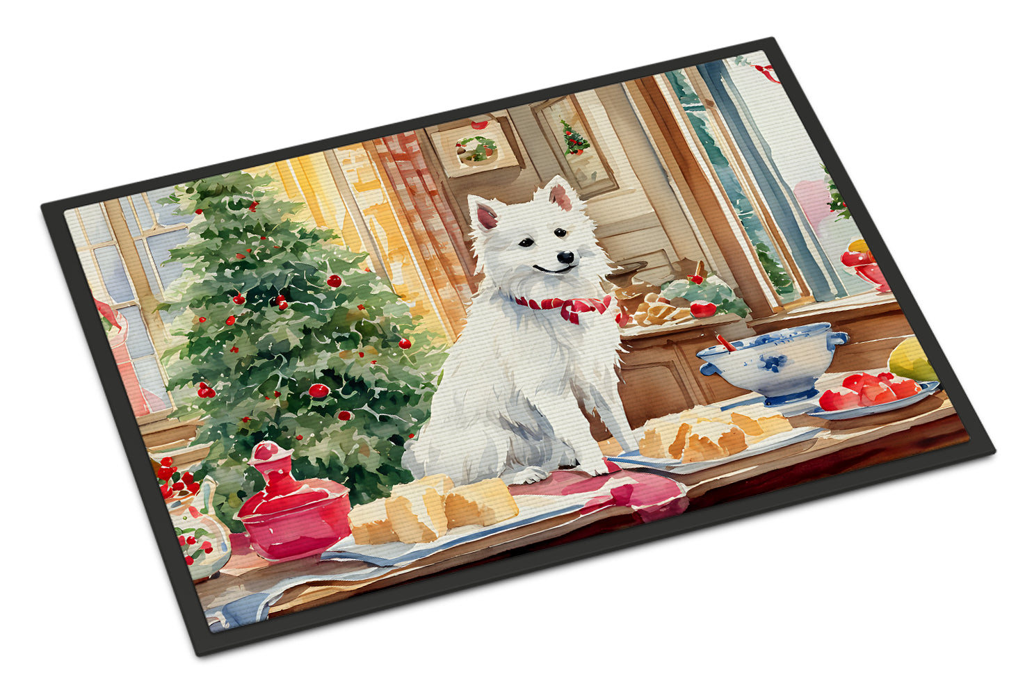 Japanese Spitz Christmas Cookies Doormat Indoor Outdoor 24H X 36W Front Door Mat Rugs for Entryway, Non Slip Washable Low Pile,