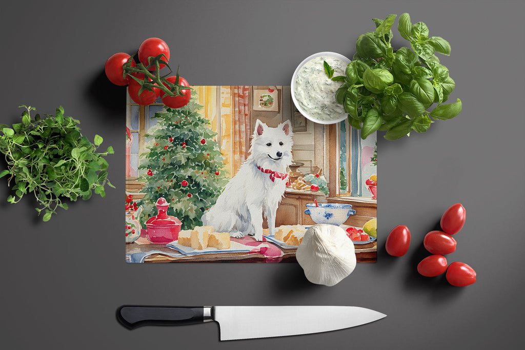 Japanese Spitz Christmas Cookies Cutting Board Tempered Glass Kitchen Cutting Surface, Heat Resistant Chopping, Non-Slip Feet, Food Prep & Serving