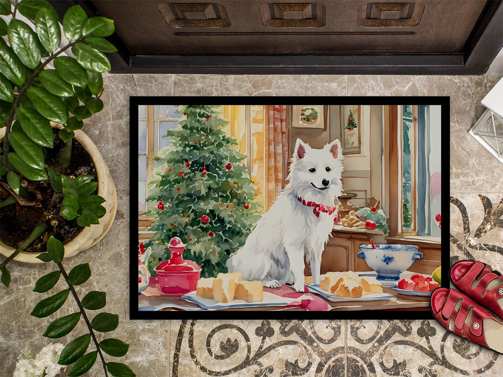 Japanese Spitz Christmas Cookies Doormat Indoor Outdoor 18H X 27W Front Door Mat Rugs for Entryway, Non Slip Washable