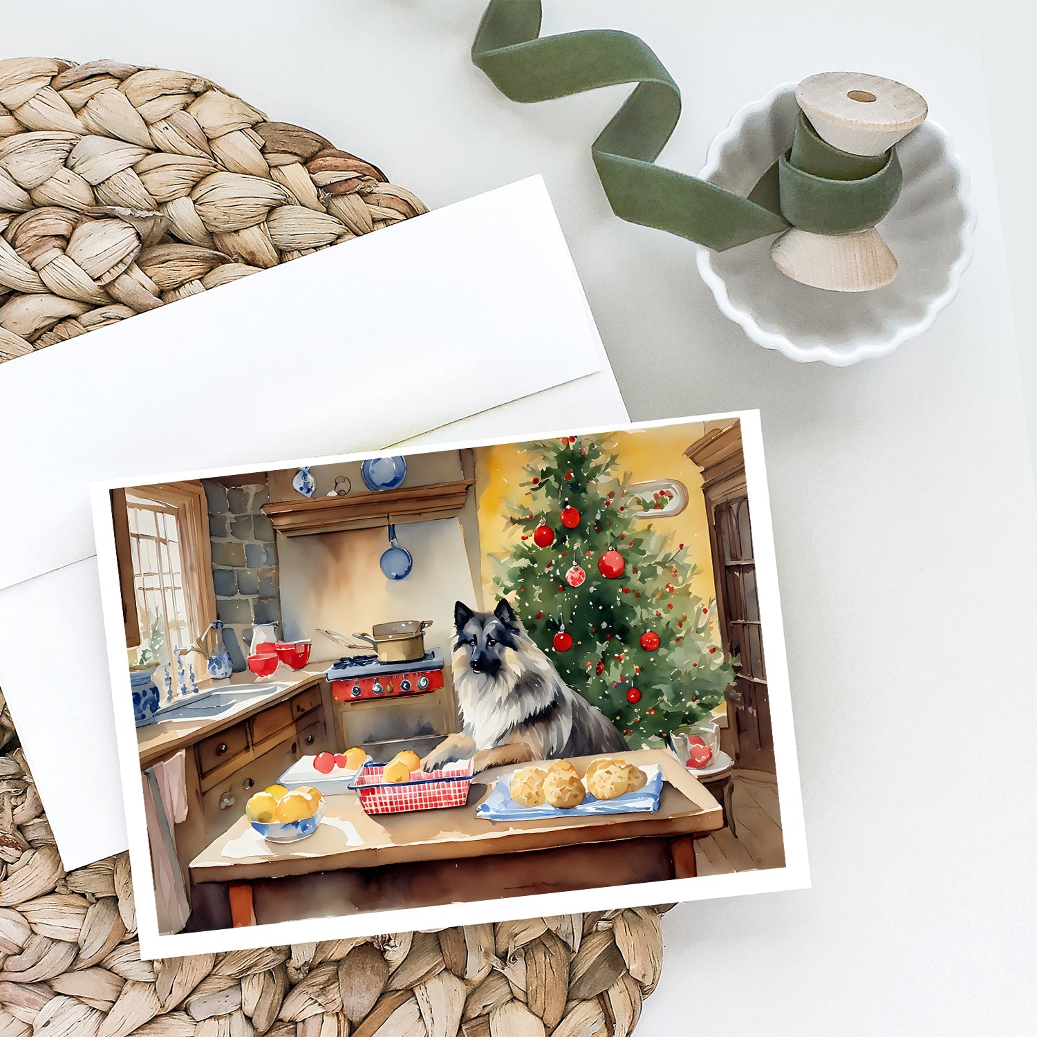 Keeshond Christmas Cookies Greeting Cards Pack of 8 Blank Cards with Envelopes Whimsical A7 Size 5x7