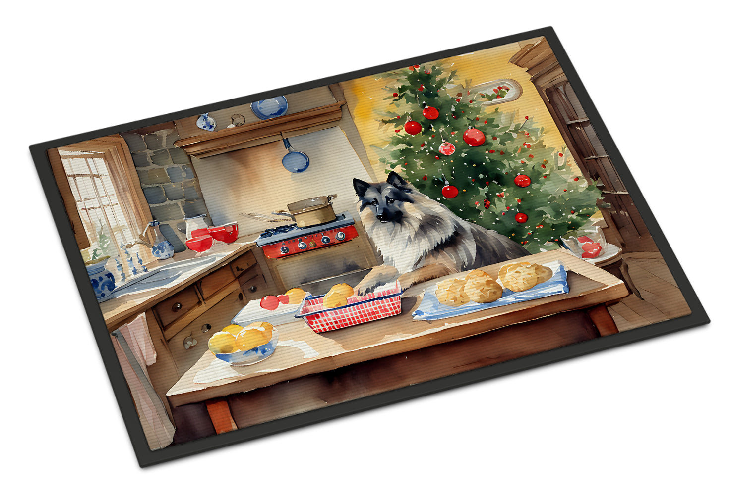 Keeshond Christmas Cookies Doormat Indoor Outdoor 18H X 27W Front Door Mat Rugs for Entryway, Non Slip Washable