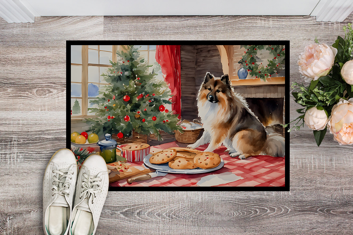 Keeshond Christmas Cookies Doormat Indoor Outdoor 24H X 36W Front Door Mat Rugs for Entryway, Non Slip Washable Low Pile,