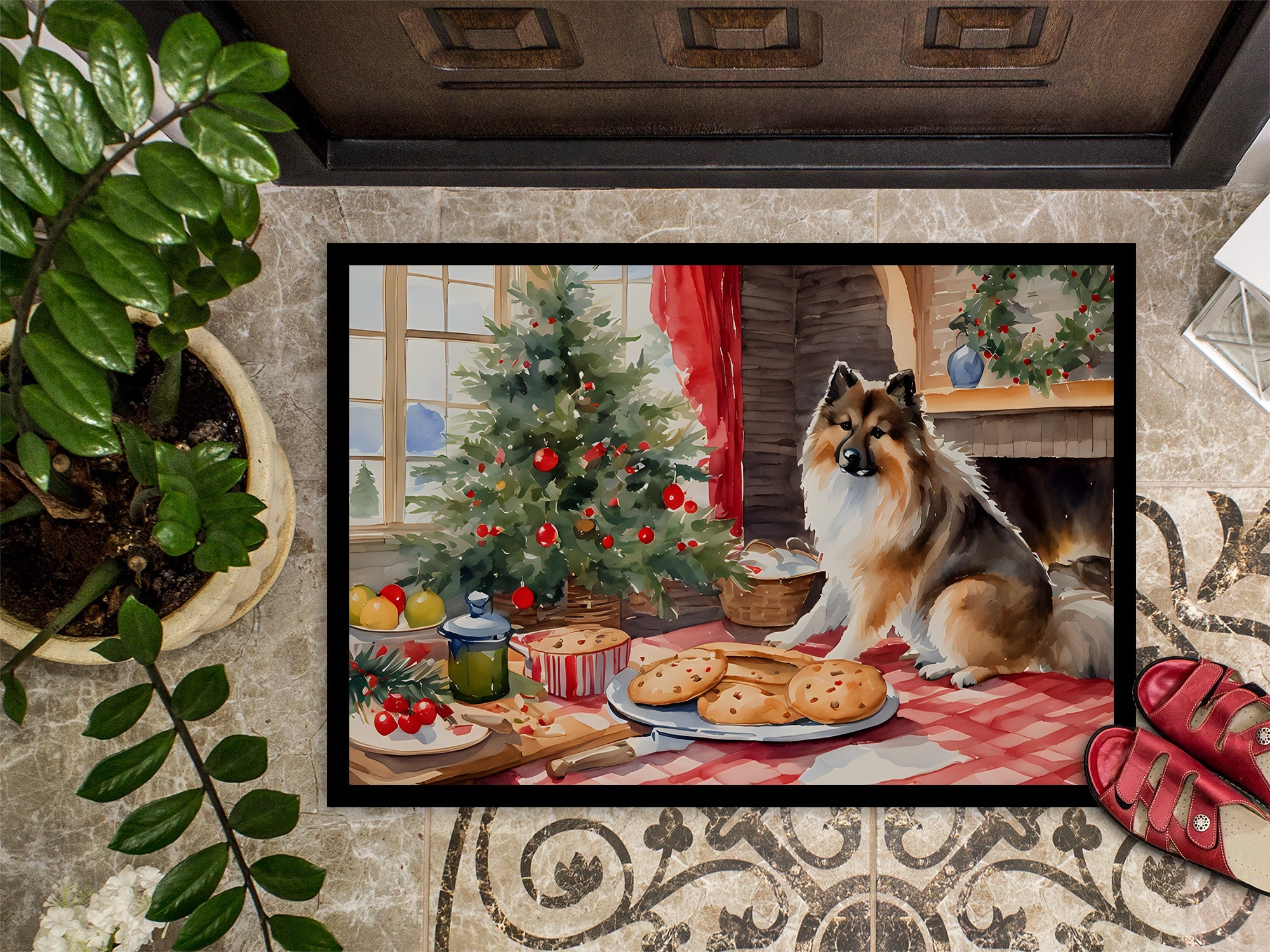 Keeshond Christmas Cookies Doormat Indoor Outdoor 24H X 36W Front Door Mat Rugs for Entryway, Non Slip Washable Low Pile,