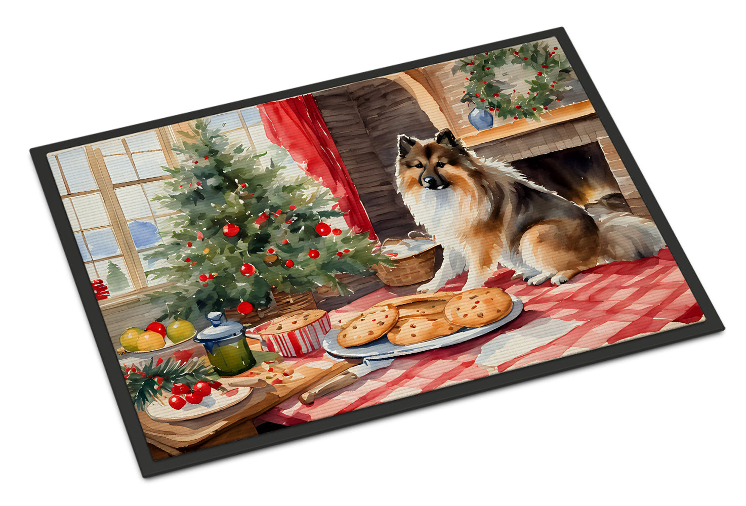 Keeshond Christmas Cookies Doormat Indoor Outdoor 18H X 27W Front Door Mat Rugs for Entryway, Non Slip Washable
