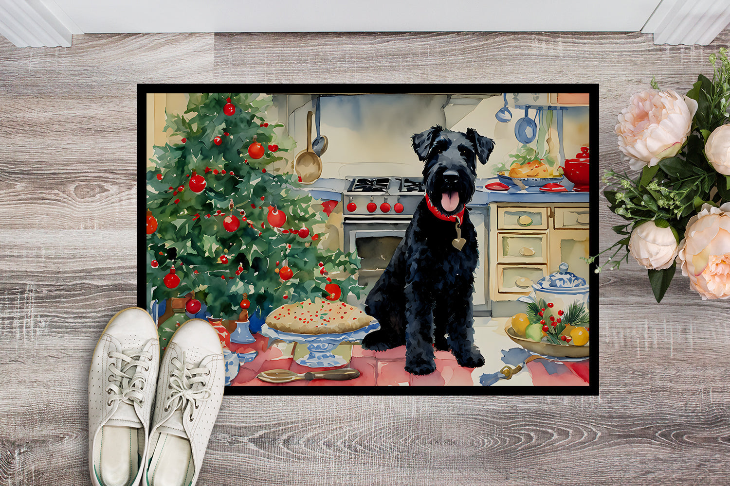 Kerry Blue Terrier Christmas Cookies Doormat Indoor Outdoor 24H X 36W Front Door Mat Rugs for Entryway, Non Slip Washable Low Pile,