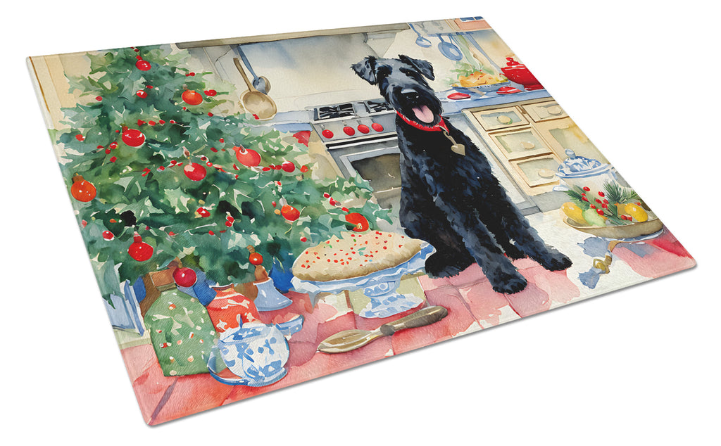 Kerry Blue Terrier Christmas Cookies Cutting Board Tempered Glass Kitchen Cutting Surface, Heat Resistant Chopping, Non-Slip Feet, Food Prep & Serving