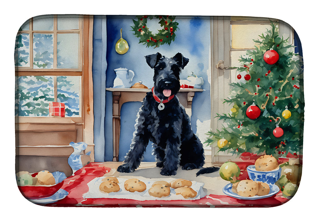 Kerry Blue Terrier Christmas Cookies Dish Drying Mat Absorbent Dish Drying Mat Pad for Kitchen Counter Dish Drainer Mat for Countertop, 14 x 21", Multicolor
