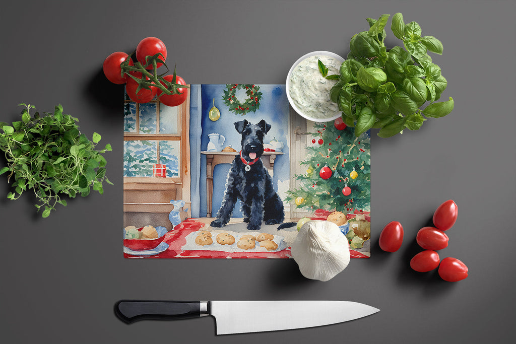 Kerry Blue Terrier Christmas Cookies Cutting Board Tempered Glass Kitchen Cutting Surface, Heat Resistant Chopping, Non-Slip Feet, Food Prep & Serving
