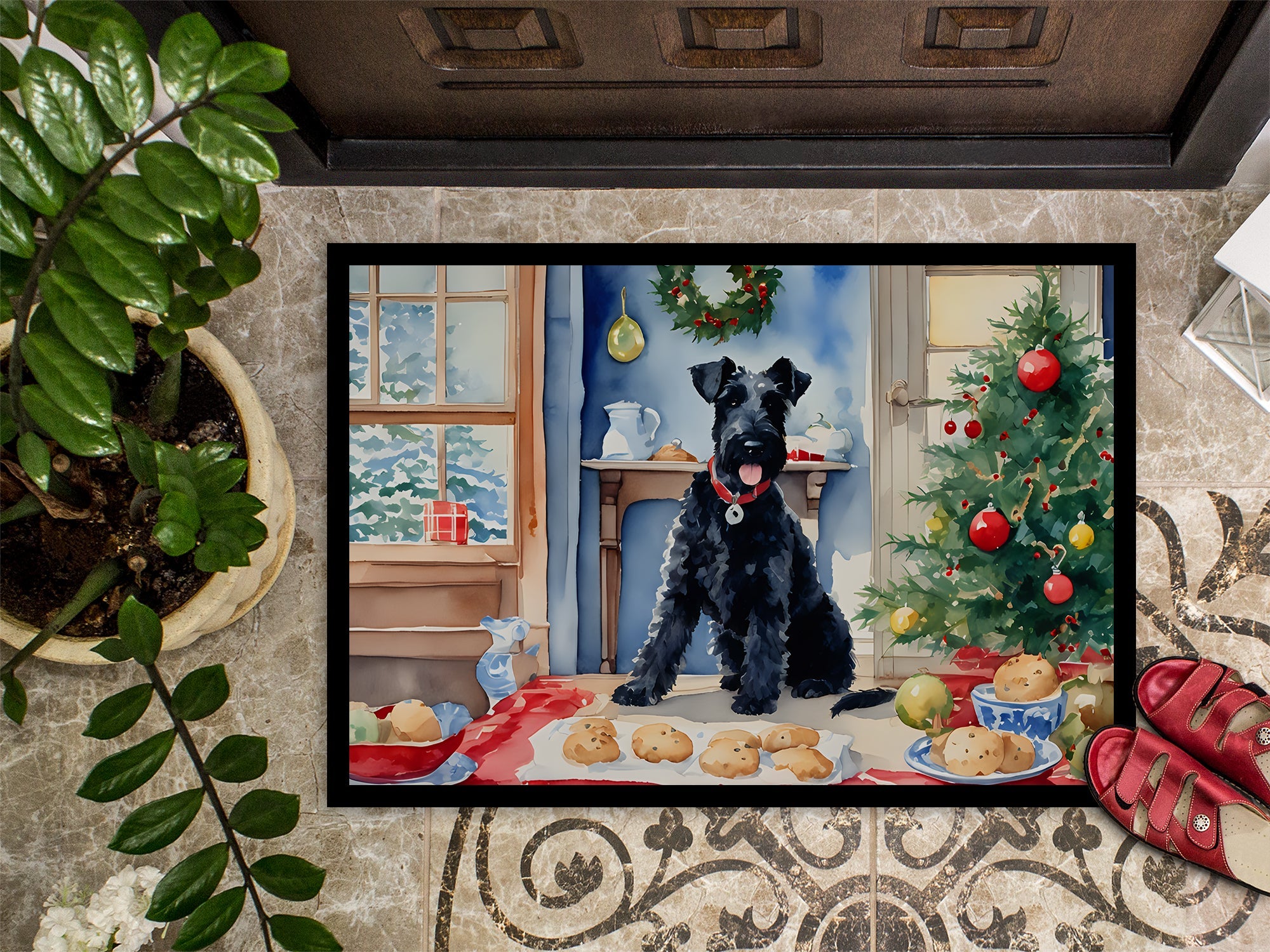 Kerry Blue Terrier Christmas Cookies Doormat Indoor Outdoor 18H X 27W Front Door Mat Rugs for Entryway, Non Slip Washable