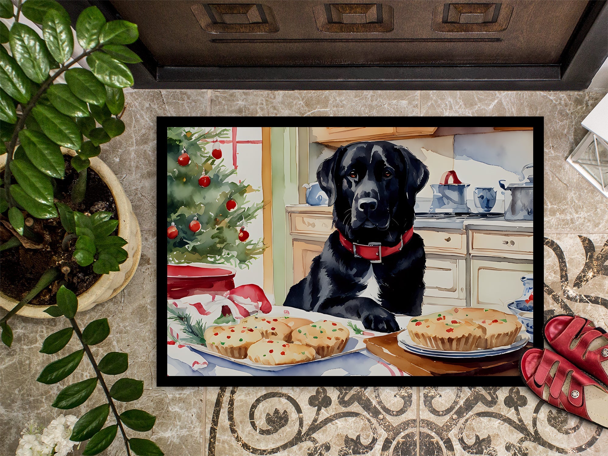 Labrador Retriever Christmas Cookies Doormat Indoor Outdoor 18H X 27W Front Door Mat Rugs for Entryway, Non Slip Washable