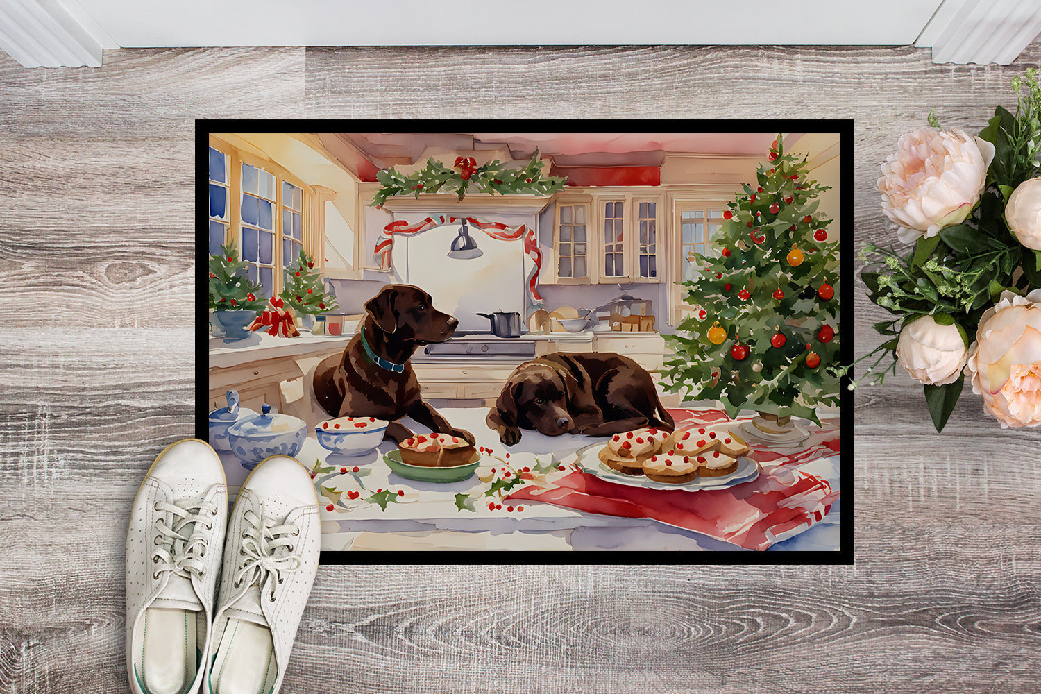 Labrador Retriever Christmas Cookies Doormat Indoor Outdoor 24H X 36W Front Door Mat Rugs for Entryway, Non Slip Washable Low Pile,