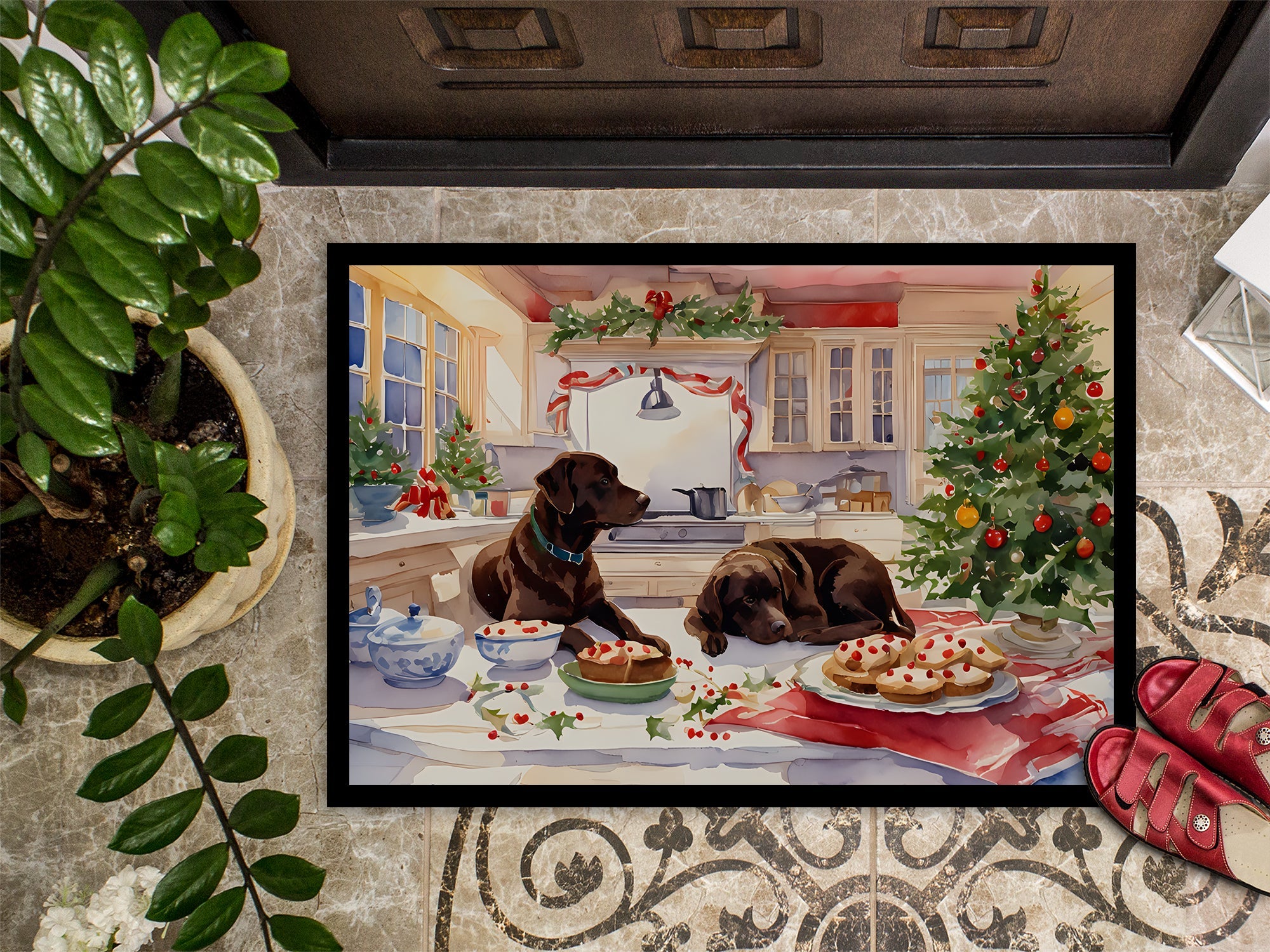 Labrador Retriever Christmas Cookies Doormat Indoor Outdoor 24H X 36W Front Door Mat Rugs for Entryway, Non Slip Washable Low Pile,
