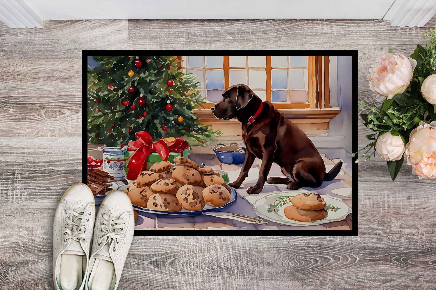 Labrador Retriever Christmas Cookies Doormat Indoor Outdoor 24H X 36W Front Door Mat Rugs for Entryway, Non Slip Washable Low Pile,