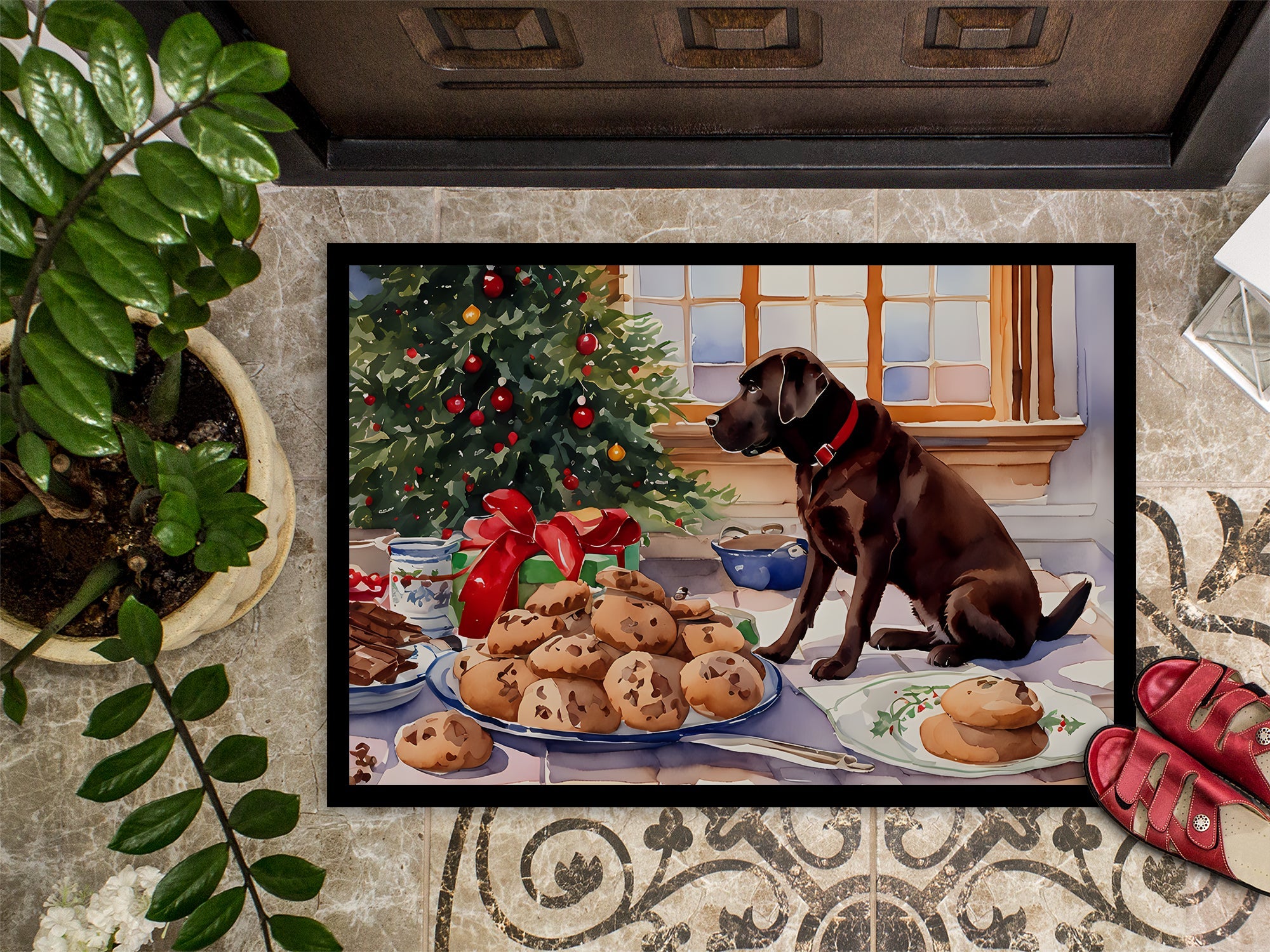 Labrador Retriever Christmas Cookies Doormat Indoor Outdoor 24H X 36W Front Door Mat Rugs for Entryway, Non Slip Washable Low Pile,