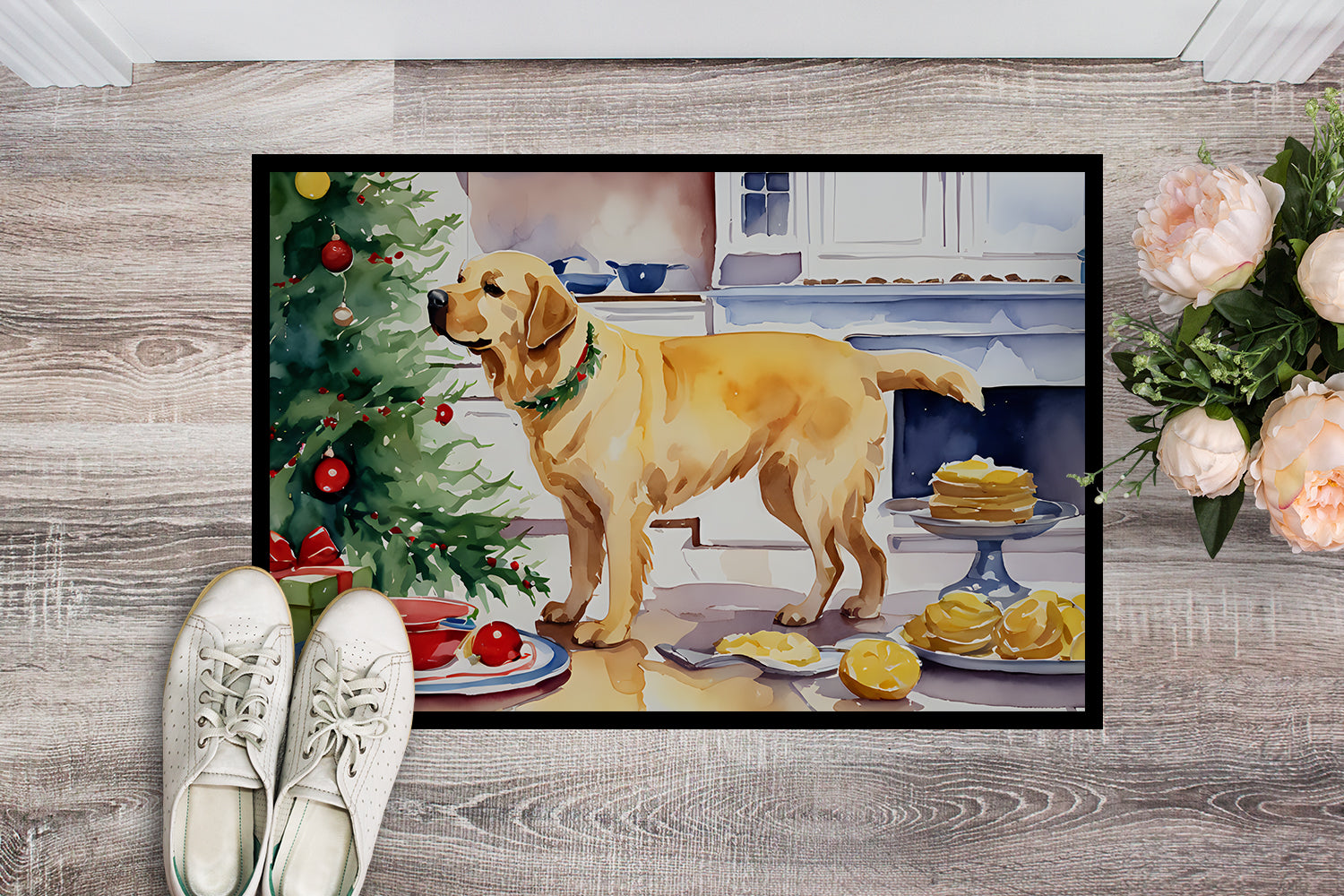 Labrador Retriever Christmas Cookies Doormat Indoor Outdoor 24H X 36W Front Door Mat Rugs for Entryway, Non Slip Washable Low Pile,