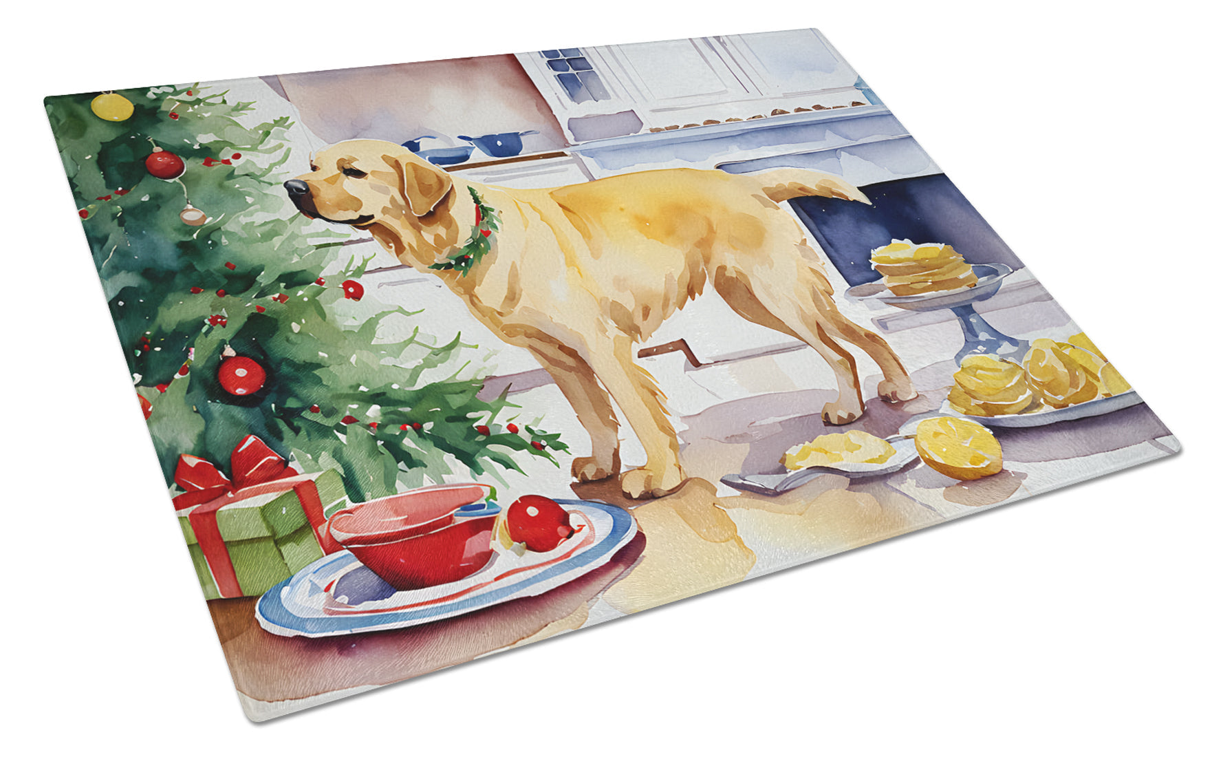 Labrador Retriever Christmas Cookies Cutting Board Tempered Glass Kitchen Cutting Surface, Heat Resistant Chopping, Non-Slip Feet, Food Prep & Serving