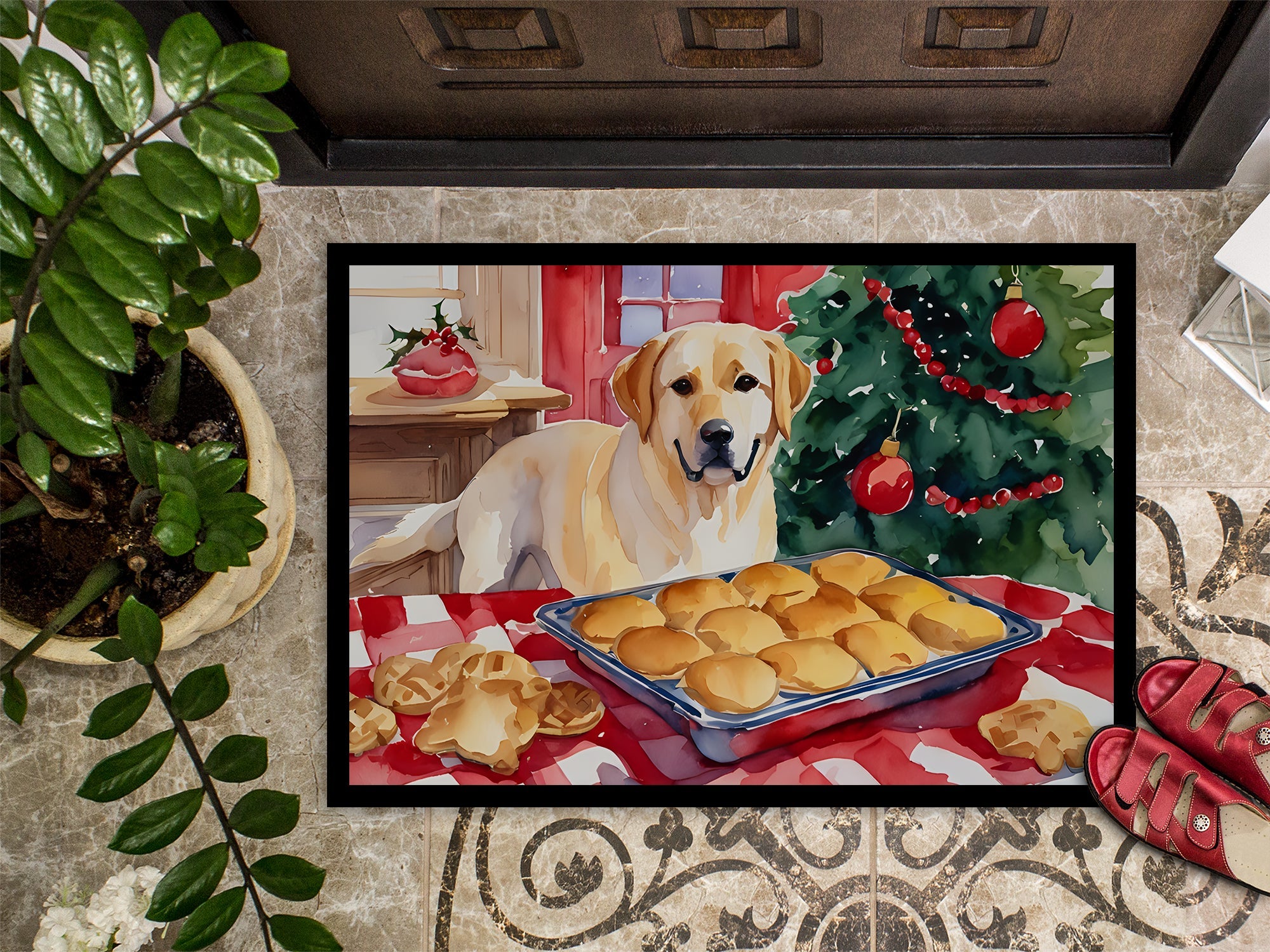 Labrador Retriever Christmas Cookies Doormat Indoor Outdoor 24H X 36W Front Door Mat Rugs for Entryway, Non Slip Washable Low Pile,