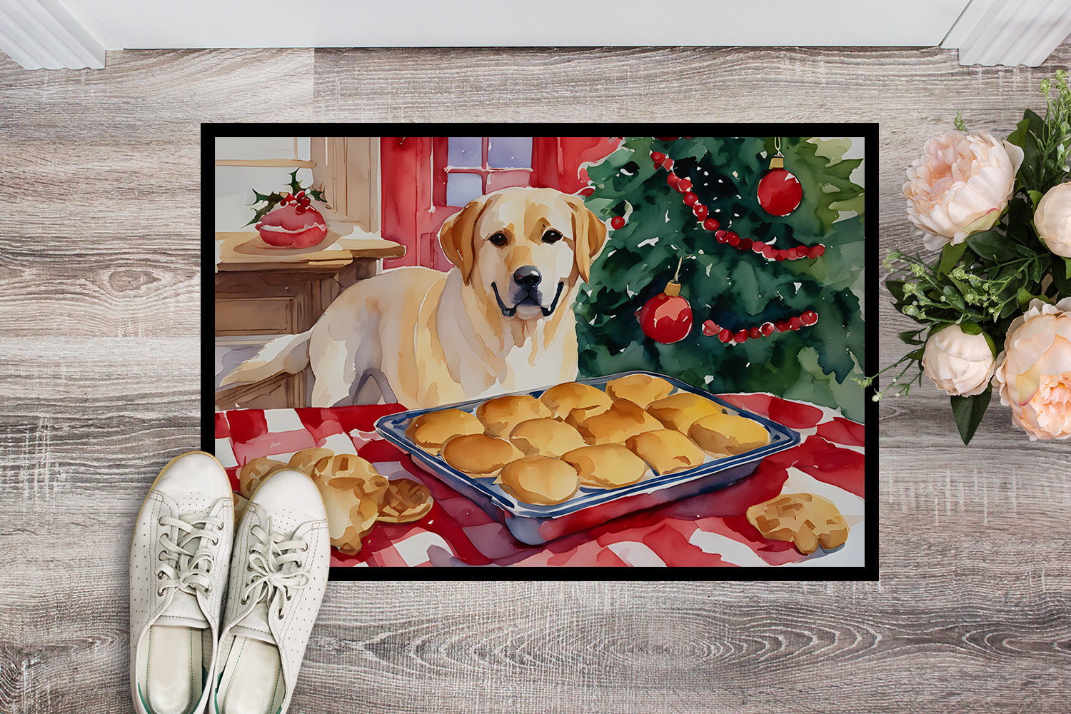 Labrador Retriever Christmas Cookies Doormat Indoor Outdoor 18H X 27W Front Door Mat Rugs for Entryway, Non Slip Washable