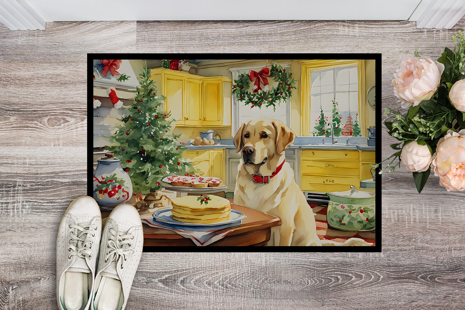Labrador Retriever Christmas Cookies Doormat Indoor Outdoor 24H X 36W Front Door Mat Rugs for Entryway, Non Slip Washable Low Pile,
