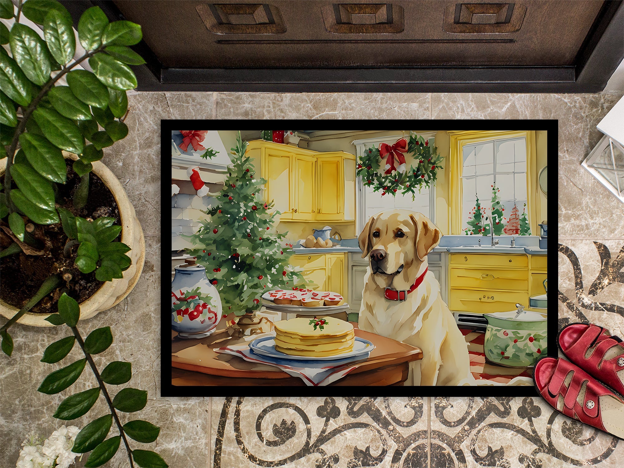 Labrador Retriever Christmas Cookies Doormat Indoor Outdoor 24H X 36W Front Door Mat Rugs for Entryway, Non Slip Washable Low Pile,