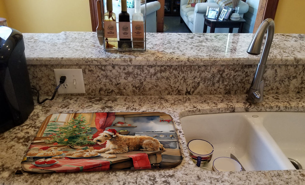 Lakeland Terrier Christmas Cookies Dish Drying Mat Absorbent Dish Drying Mat Pad for Kitchen Counter Dish Drainer Mat for Countertop, 14 x 21", Multicolor