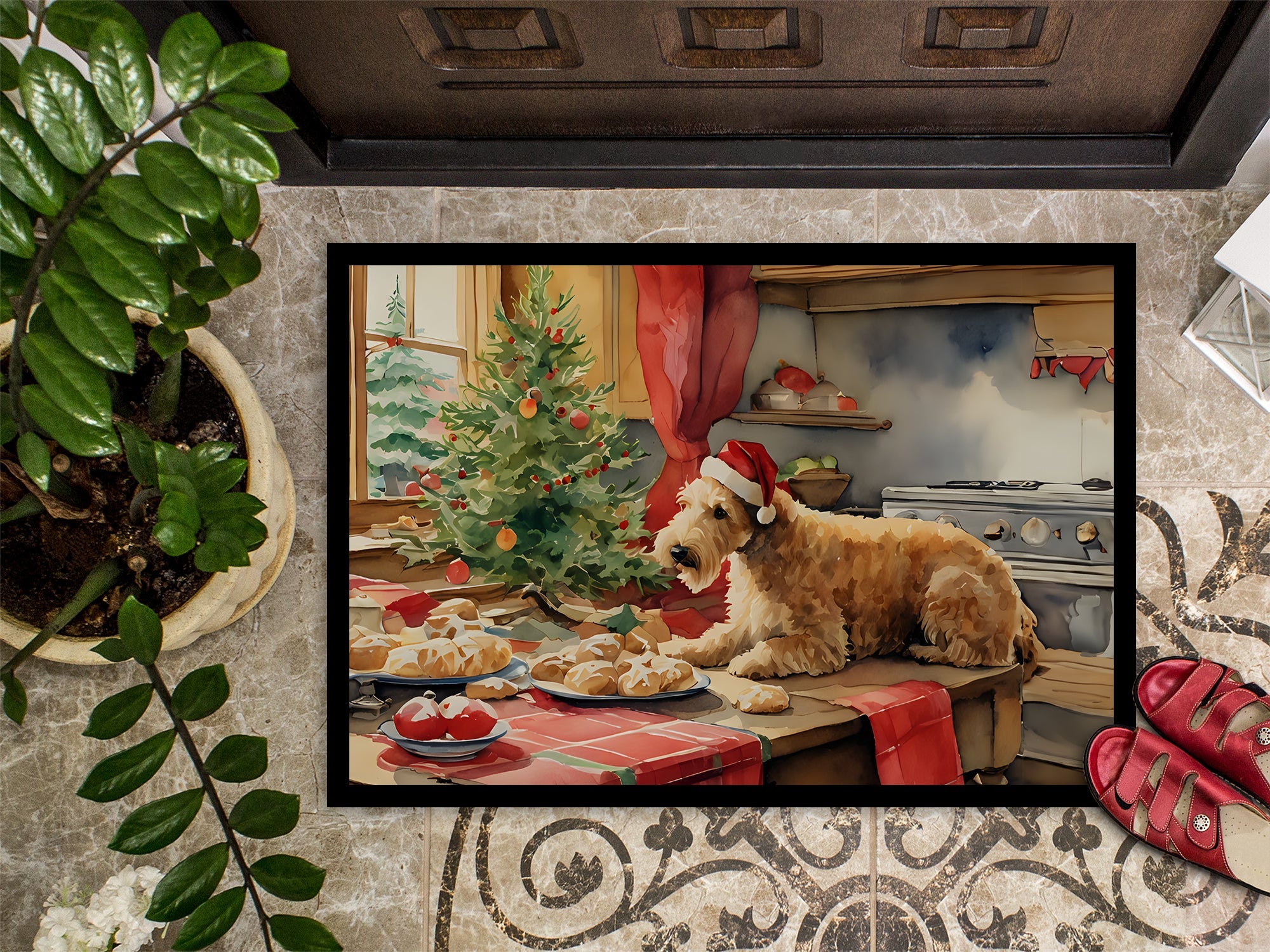 Lakeland Terrier Christmas Cookies Doormat Indoor Outdoor 24H X 36W Front Door Mat Rugs for Entryway, Non Slip Washable Low Pile,