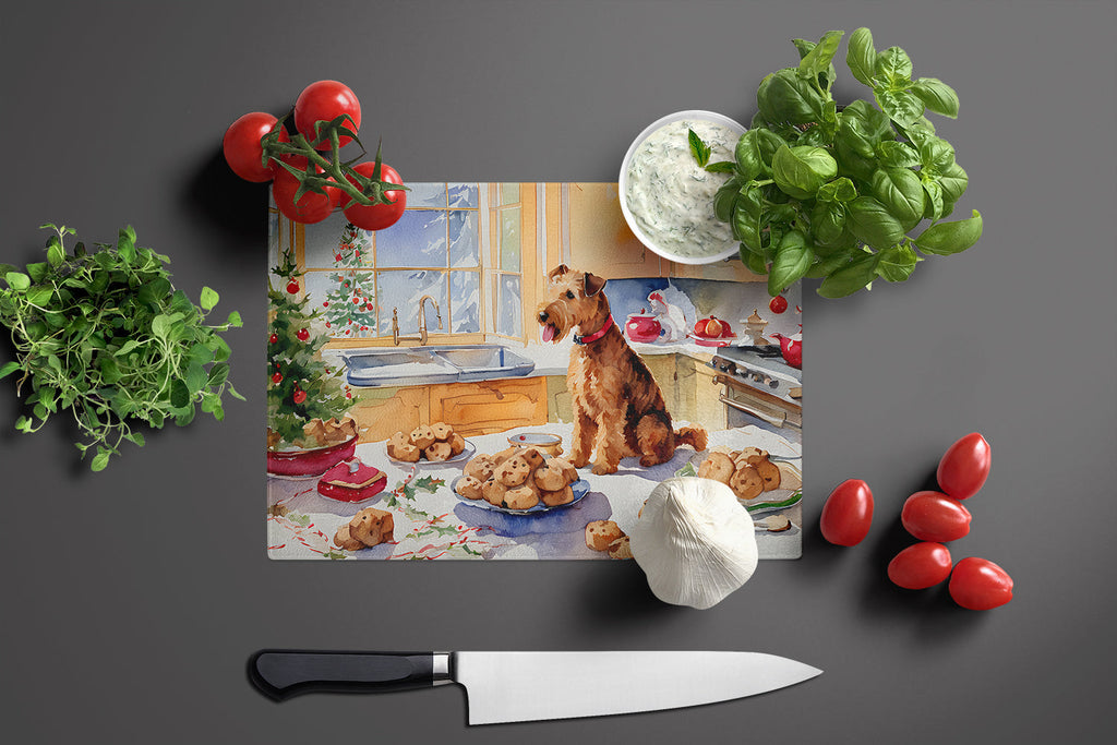 Lakeland Terrier Christmas Cookies Cutting Board Tempered Glass Kitchen Cutting Surface, Heat Resistant Chopping, Non-Slip Feet, Food Prep & Serving