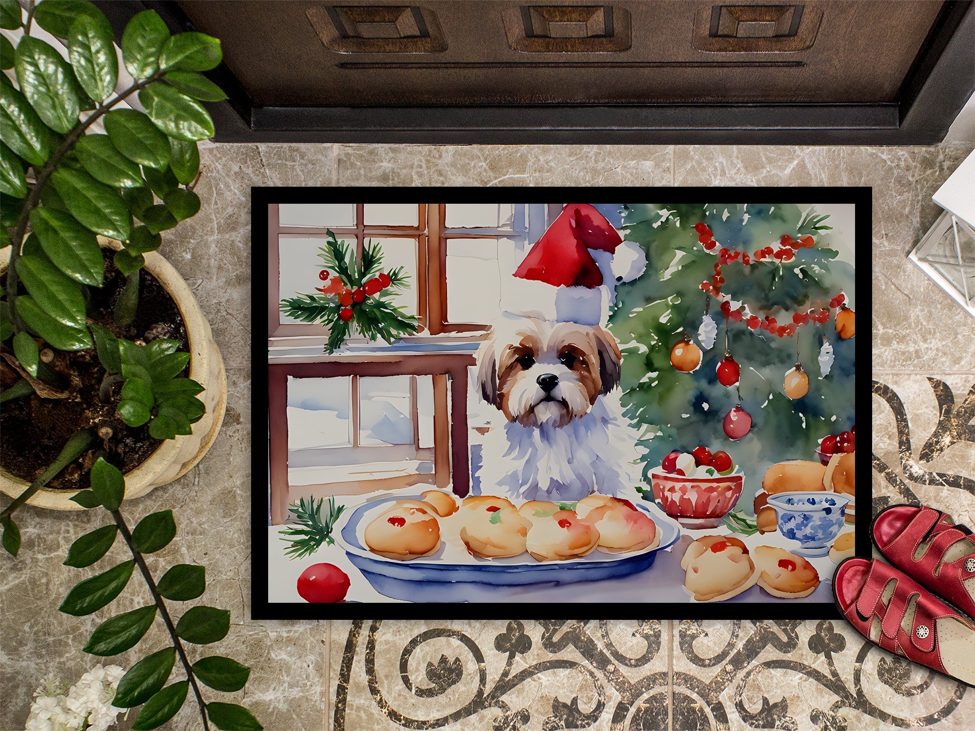 Lhasa Apso Christmas Cookies Doormat Indoor Outdoor 24H X 36W Front Door Mat Rugs for Entryway, Non Slip Washable Low Pile,