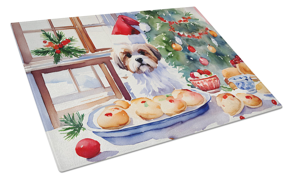 Lhasa Apso Christmas Cookies Cutting Board Tempered Glass Kitchen Cutting Surface, Heat Resistant Chopping, Non-Slip Feet, Food Prep & Serving