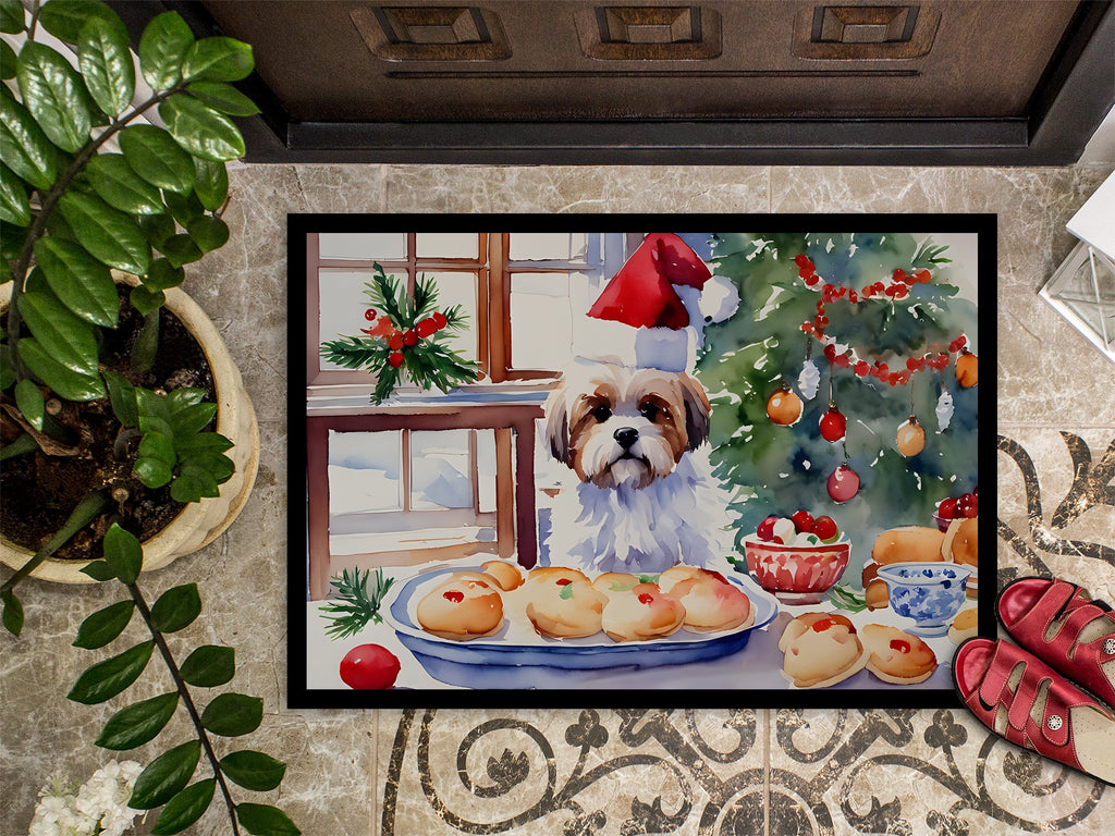 Lhasa Apso Christmas Cookies Doormat Indoor Outdoor 18H X 27W Front Door Mat Rugs for Entryway, Non Slip Washable