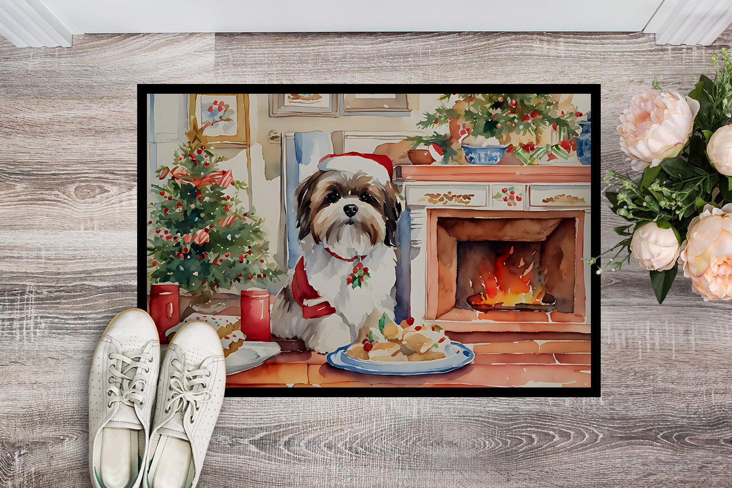 Lhasa Apso Christmas Cookies Doormat Indoor Outdoor 24H X 36W Front Door Mat Rugs for Entryway, Non Slip Washable Low Pile,