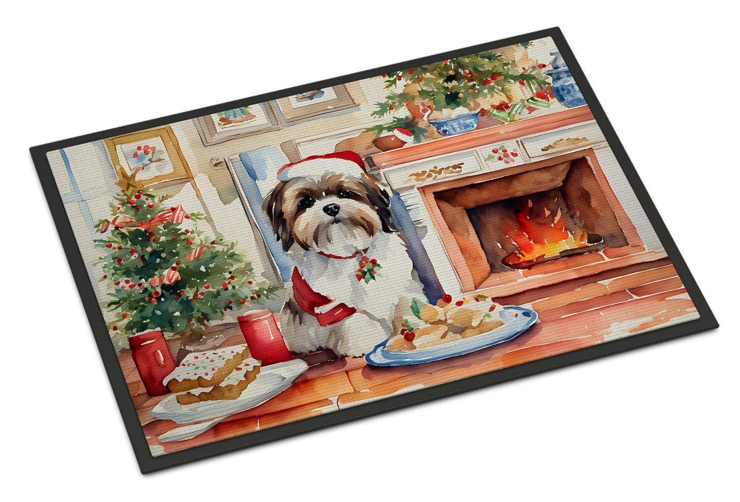 Lhasa Apso Christmas Cookies Doormat Indoor Outdoor 18H X 27W Front Door Mat Rugs for Entryway, Non Slip Washable