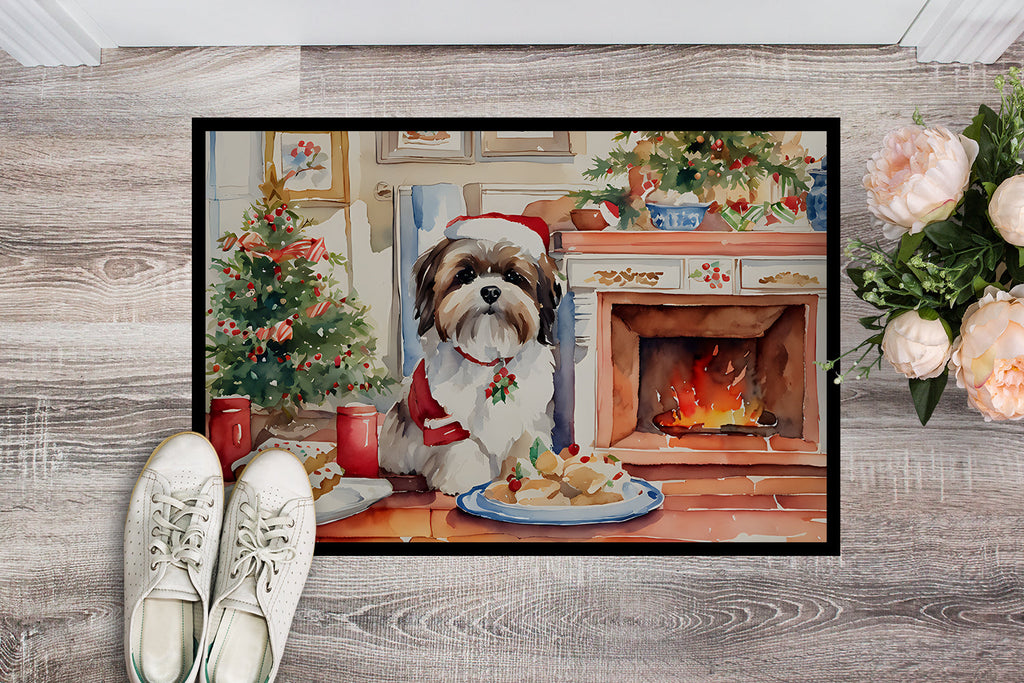 Lhasa Apso Christmas Cookies Doormat Indoor Outdoor 18H X 27W Front Door Mat Rugs for Entryway, Non Slip Washable