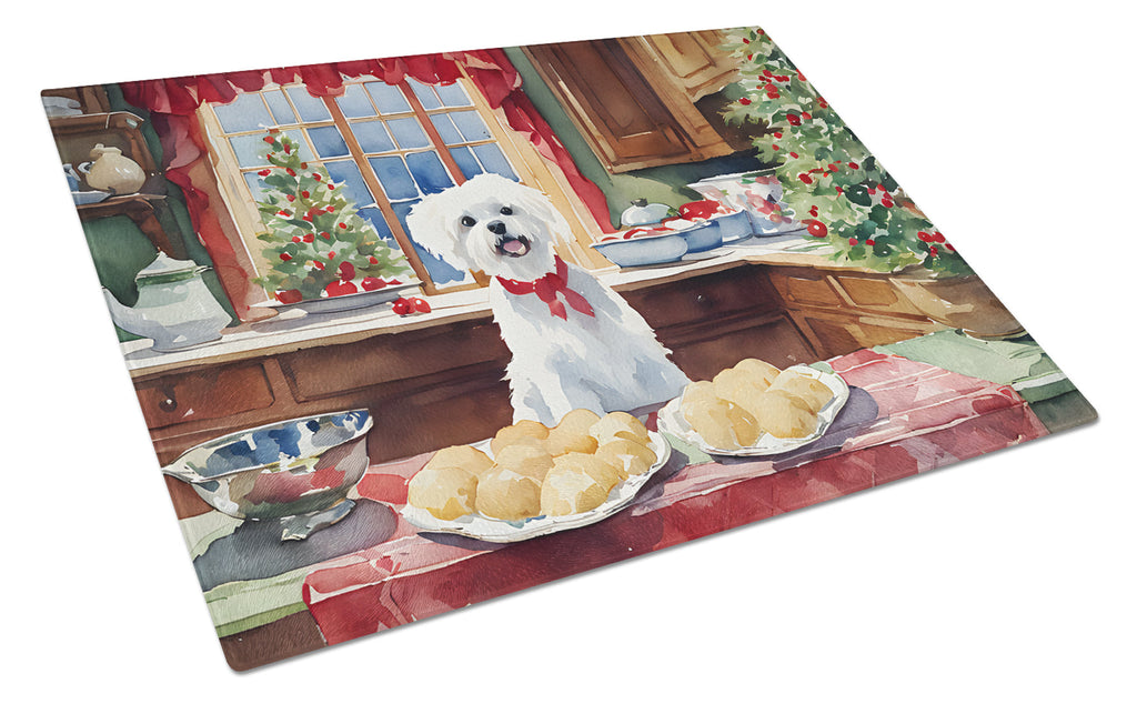 Maltese Christmas Cookies Cutting Board Tempered Glass Kitchen Cutting Surface, Heat Resistant Chopping, Non-Slip Feet, Food Prep & Serving