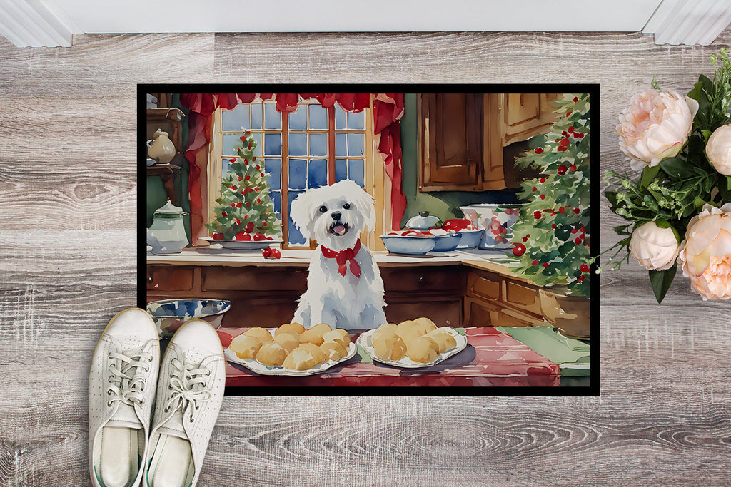 Maltese Christmas Cookies Doormat Indoor Outdoor 18H X 27W Front Door Mat Rugs for Entryway, Non Slip Washable