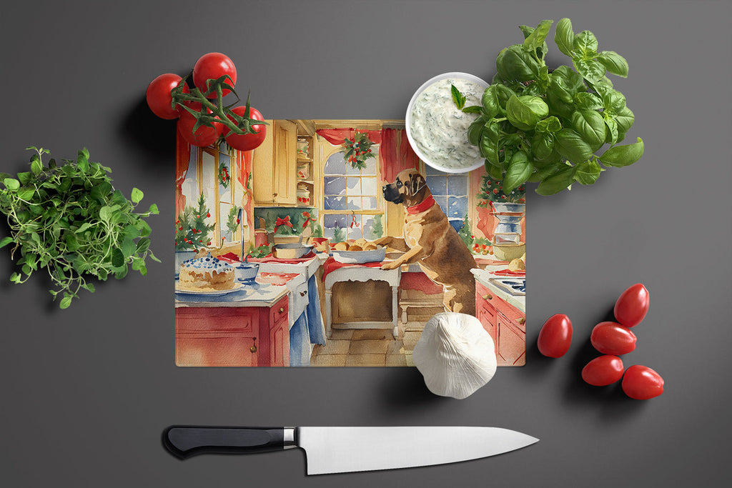Mastiff Christmas Cookies Cutting Board Tempered Glass Kitchen Cutting Surface, Heat Resistant Chopping, Non-Slip Feet, Food Prep & Serving
