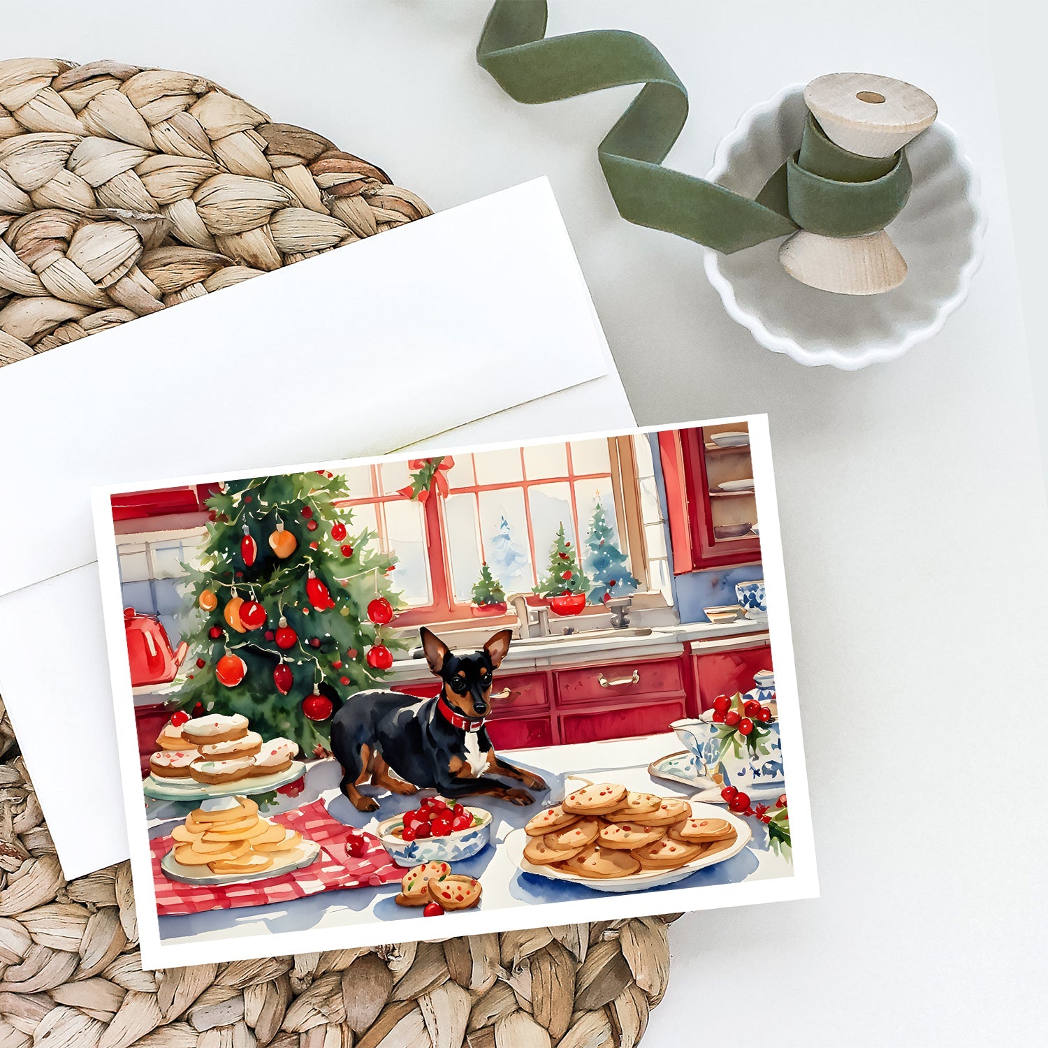Miniature Pinscher Christmas Cookies Greeting Cards Pack of 8 Blank Cards with Envelopes Whimsical A7 Size 5x7