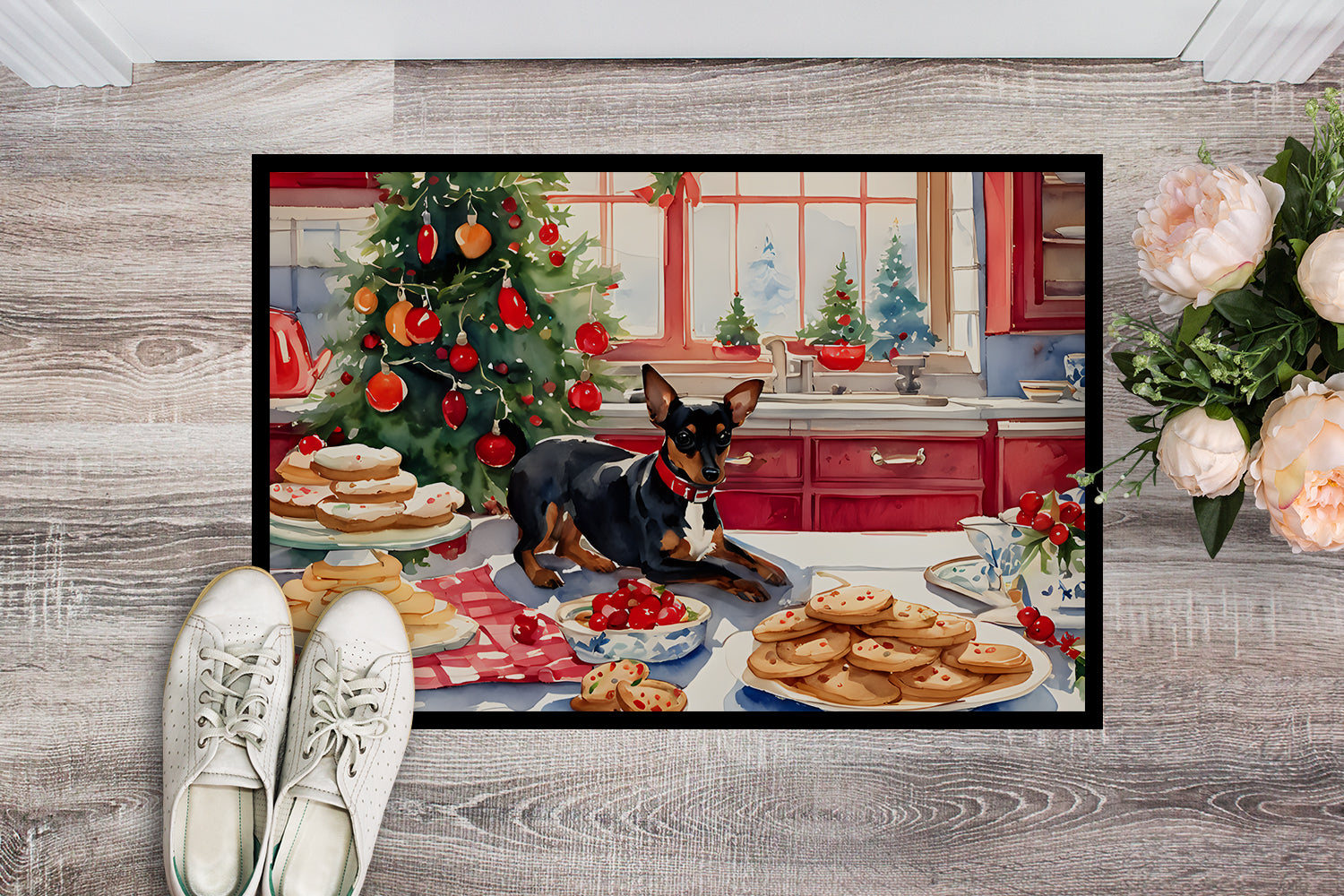 Miniature Pinscher Christmas Cookies Doormat Indoor Outdoor 24H X 36W Front Door Mat Rugs for Entryway, Non Slip Washable Low Pile,