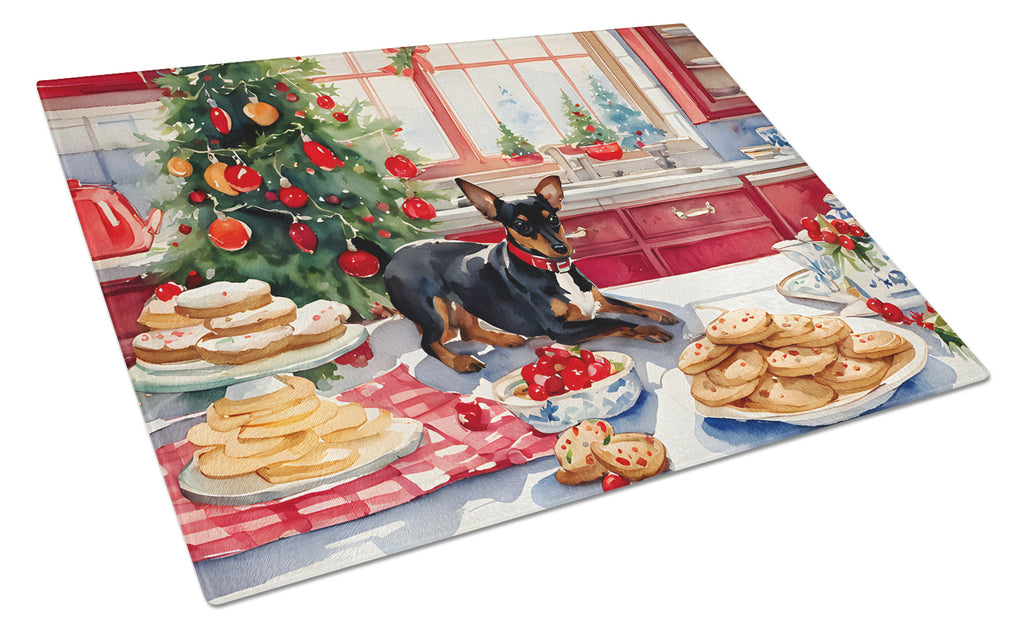 Miniature Pinscher Christmas Cookies Cutting Board Tempered Glass Kitchen Cutting Surface, Heat Resistant Chopping, Non-Slip Feet, Food Prep & Serving
