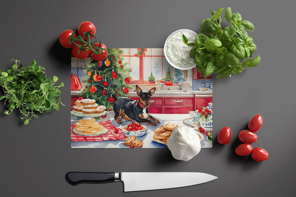 Miniature Pinscher Christmas Cookies Cutting Board Tempered Glass Kitchen Cutting Surface, Heat Resistant Chopping, Non-Slip Feet, Food Prep & Serving