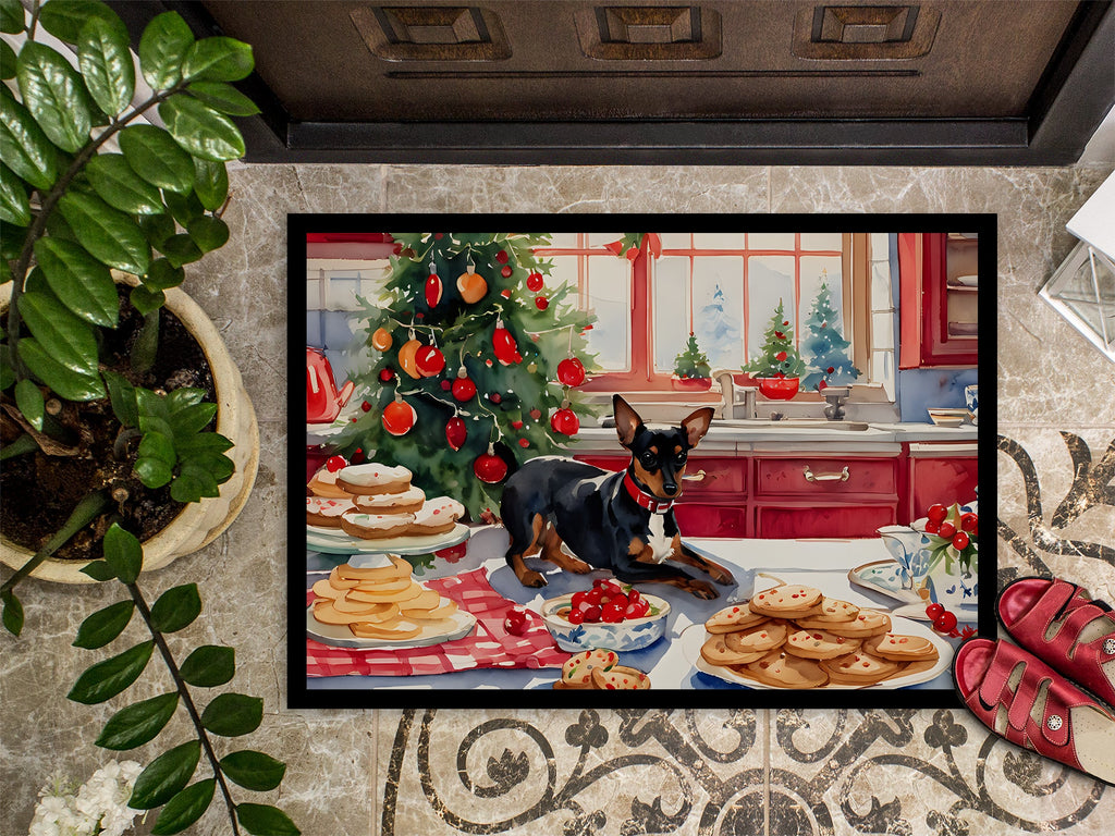 Miniature Pinscher Christmas Cookies Doormat Indoor Outdoor 18H X 27W Front Door Mat Rugs for Entryway, Non Slip Washable